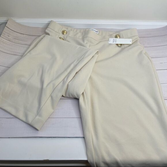 Cream wide leg Calvin Klein pants, gold buttons NWT - Picture 2 of 4